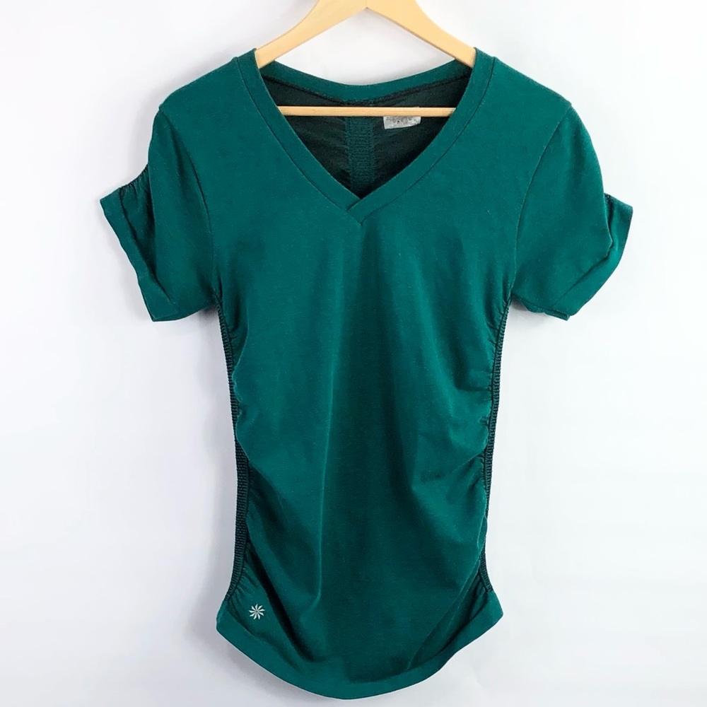 Athleta Green Side Runched Athletic Top shirt